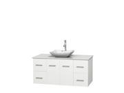 Wyndham Collection Centra 48 inch Single Bathroom Vanity in Matte White White Man Made Stone Countertop Avalon White Carrera Marble Sink and No Mirror