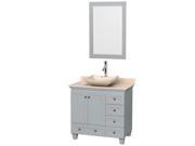 Wyndham Collection Acclaim 36 inch Single Bathroom Vanity in Oyster Gray Ivory Marble Countertop Avalon Ivory Marble Sink and 24 inch Mirror