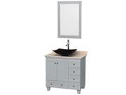 Wyndham Collection Acclaim 36 inch Single Bathroom Vanity in Oyster Gray Ivory Marble Countertop Arista Black Granite Sink and 24 inch Mirror