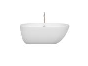 Wyndham Collection Melissa 60 inch Freestanding Bathtub in White with Floor Mounted Faucet Drain and Overflow Trim in Brushed Nickel