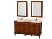 Wyndham Collection Hatton 60 inch Double Bathroom Vanity in Light Chestnut Ivory Marble Countertop Undermount Square Sinks 24 inch Medicine Cabinets