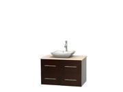 Wyndham Collection Centra 36 inch Single Bathroom Vanity in Espresso Ivory Marble Countertop Avalon White Carrera Marble Sink and No Mirror