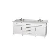 Wyndham Collection Berkeley 80 inch Double Bathroom Vanity in White with White Carrera Marble Top with White Undermount Oval Sinks and No Mirror