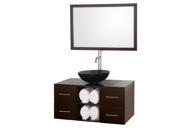 Wyndham Collection Abba 36 inch Single Bathroom Vanity in Espresso Smoke Glass Countertop Smoke Glass Sink and 36 inch Mirror