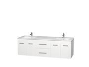 Wyndham Collection Centra 72 inch Double Bathroom Vanity in Matte White White Man Made Stone Countertop Undermount Square Sinks and No Mirror