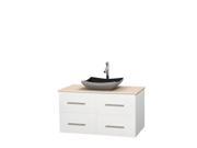 Wyndham Collection Centra 42 inch Single Bathroom Vanity in Matte White Ivory Marble Countertop Altair Black Granite Sink and No Mirror