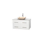Wyndham Collection Centra 42 inch Single Bathroom Vanity in Matte White White Carrera Marble Countertop Avalon Ivory Marble Sink and No Mirror