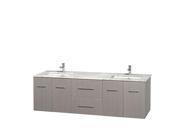 Wyndham Collection Centra 72 inch Double Bathroom Vanity in Gray Oak White Carrera Marble Countertop Undermount Square Sinks and No Mirror