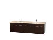 Wyndham Collection Centra 80 inch Double Bathroom Vanity in Espresso Ivory Marble Countertop Undermount Square Sinks and No Mirror