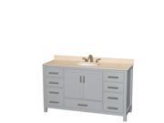 Wyndham Collection Sheffield 60 inch Single Bathroom Vanity in Gray Ivory Marble Countertop Undermount Oval Sink and No Mirror