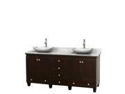 Wyndham Collection Acclaim 72 inch Double Bathroom Vanity in Espresso White Carrera Marble Countertop Arista White Carrera Marble Sinks and No Mirrors