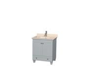 Wyndham Collection Acclaim 30 inch Single Bathroom Vanity in Oyster Gray Ivory Marble Countertop Undermount Square Sink and No Mirror