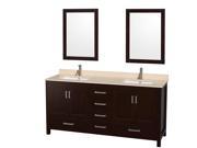 Wyndham Collection Sheffield 72 inch Double Bathroom Vanity in Espresso Ivory Marble Countertop Undermount Square Sinks and 24 inch Mirrors