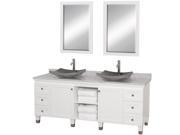Wyndham Collection Premiere 72 inch Double Bathroom Vanity in White White Carrera Marble Countertop Altair Black Granite Sinks and 24 inch Mirrors