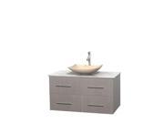 Wyndham Collection Centra 42 inch Single Bathroom Vanity in Gray Oak White Carrera Marble Countertop Arista Ivory Marble Sink and No Mirror