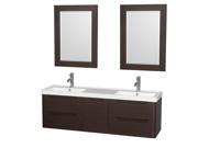 Wyndham Collection Murano 60 inch Double Bathroom Vanity in Espresso Acrylic Resin Countertop Integrated Sinks and 24 inch Mirrors