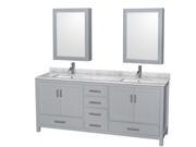 Wyndham Collection Sheffield 80 inch Double Bathroom Vanity in Gray White Carrera Marble Countertop Undermount Square Sinks and Medicine Cabinets
