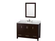 Wyndham Collection Sheffield 48 inch Single Bathroom Vanity in Espresso White Carrera Marble Countertop Undermount Oval Sink and 24 inch Mirror