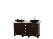 Wyndham Collection Acclaim 60 inch Double Bathroom Vanity in Espresso Ivory Marble Countertop Arista Black Granite Sinks and No Mirrors