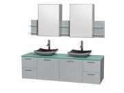 Wyndham Collection Amare 72 inch Double Bathroom Vanity in Dove Gray Green Glass Countertop Altair Black Granite Sinks and Medicine Cabinet