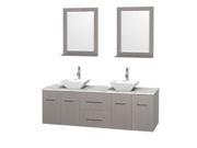 Wyndham Collection Centra 72 inch Double Bathroom Vanity in Gray Oak White Carrera Marble Countertop Pyra White Porcelain Sinks and 24 inch Mirrors
