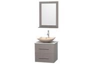 Wyndham Collection Centra 24 inch Single Bathroom Vanity in Gray Oak White Carrera Marble Countertop Arista Ivory Marble Sink and 24 inch Mirror