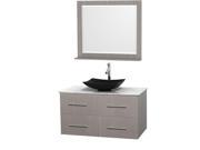 Wyndham Collection Centra 42 inch Single Bathroom Vanity in Gray Oak White Carrera Marble Countertop Arista Black Granite Sink and 36 inch Mirror