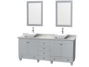 Wyndham Collection Acclaim 80 inch Double Bathroom Vanity in Oyster Gray White Carrera Marble Countertop Pyra White Porcelain Sinks and 24 inch Mirrors