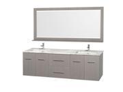 Wyndham Collection Centra 72 inch Double Bathroom Vanity in Gray Oak White Carrera Marble Countertop Square Porcelain Undermount Sinks and 70 inch Mirror