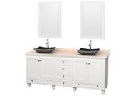 Wyndham Collection Acclaim 80 inch Double Bathroom Vanity in White Ivory Marble Countertop Altair Black Granite Sinks and 24 inch Mirrors