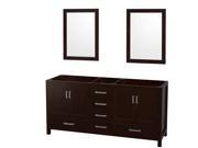 Wyndham Collection Sheffield 72 inch Double Bathroom Vanity in Espresso No Countertop No Sinks and 24 inch Mirrors