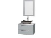 Wyndham Collection Amare 30 inch Single Bathroom Vanity in Dove Gray White Man Made Stone Countertop Altair Black Granite Sink and 24 inch Mirror