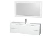 Wyndham Collection Murano 60 inch Single Bathroom Vanity in Glossy White Acrylic Resin Countertop Integrated Sink and 58 inch Mirror