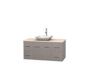 Wyndham Collection Centra 48 inch Single Bathroom Vanity in Gray Oak Ivory Marble Countertop Avalon White Carrera Marble Sink and No Mirror