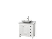 Wyndham Collection Acclaim 36 inch Single Bathroom Vanity in White White Carrera Marble Countertop Avalon White Carrera Marble Sink and No Mirror