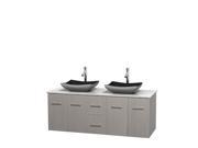 Wyndham Collection Centra 60 inch Double Bathroom Vanity in Gray Oak White Carrera Marble Countertop Altair Black Granite Sinks and No Mirror
