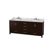 Wyndham Collection Sheffield 80 inch Double Bathroom Vanity in Espresso White Carrera Marble Countertop Undermount Oval Sinks and No Mirror