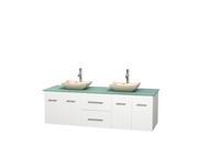 Wyndham Collection Centra 72 inch Double Bathroom Vanity in Matte White Green Glass Countertop Avalon Ivory Marble Sinks and No Mirror
