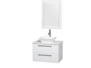 Wyndham Collection Amare 30 inch Single Bathroom Vanity in Glossy White White Man Made Stone Countertop Pyra White Sink and 24 inch Mirror