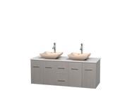 Wyndham Collection Centra 60 inch Double Bathroom Vanity in Gray Oak White Man Made Stone Countertop Avalon Ivory Marble Sinks and No Mirror