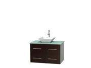 Wyndham Collection ,Centra, 36 inch Single Bathroom Vanity in Espresso, Green Glass Countertop, Pyra White Porcelain Sink, and No Mirror Wyndham Collection ,Centra, 36 inch Single Bathroom Vanity in Espresso, Green Glass Countertop, Pyra White Porcelain Sink, and No Mirror