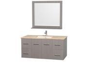 Wyndham Collection Centra 48 inch Single Bathroom Vanity in Gray Oak Ivory Marble Countertop Square Porcelain Undermount Sink and 36 inch Mirror