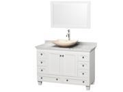 Wyndham Collection Acclaim 48 inch Single Bathroom Vanity in White White Carrera Marble Countertop Arista Ivory Marble Sink and 24 inch Mirror