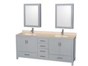 Wyndham Collection Sheffield 80 inch Double Bathroom Vanity in Gray Ivory Marble Countertop Undermount Square Sinks and Medicine Cabinets