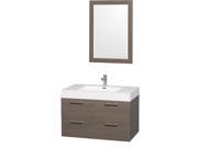 Wyndham Collection Amare 36 inch Single Bathroom Vanity in Gray Oak with Acrylic Resin Top Integrated Sink and 24 inch Mirror