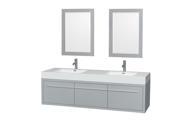 Wyndham Collection Axa 72 inch Double Bathroom Vanity in Dove Gray Acrylic Resin Countertop Integrated Sinks and 24 inch Mirrors