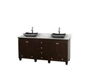 Wyndham Collection Acclaim 72 inch Double Bathroom Vanity in Espresso White Carrera Marble Countertop Altair Black Granite Sinks and No Mirrors