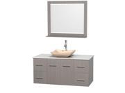Wyndham Collection Centra 48 inch Single Bathroom Vanity in Gray Oak White Man Made Stone Countertop Avalon Ivory Marble Sink and 36 inch Mirror
