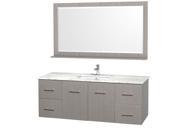 Wyndham Collection Centra 60 inch Single Bathroom Vanity in Gray Oak White Carrera Marble Countertop Square Porcelain Undermount Sink and 58 inch Mirror
