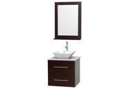 Wyndham Collection Centra 24 inch Single Bathroom Vanity in Espresso White Man Made Stone Countertop Pyra White Porcelain Sink and 24 inch Mirror